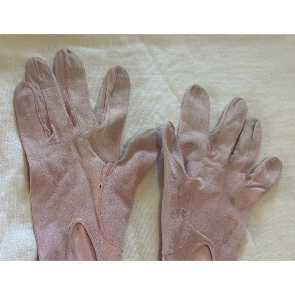 VTG 40s French Kid Suede Opera Gloves Pink 7.5 Long Bridal Wedding T. Eatons Co. - Picture 9 of 10